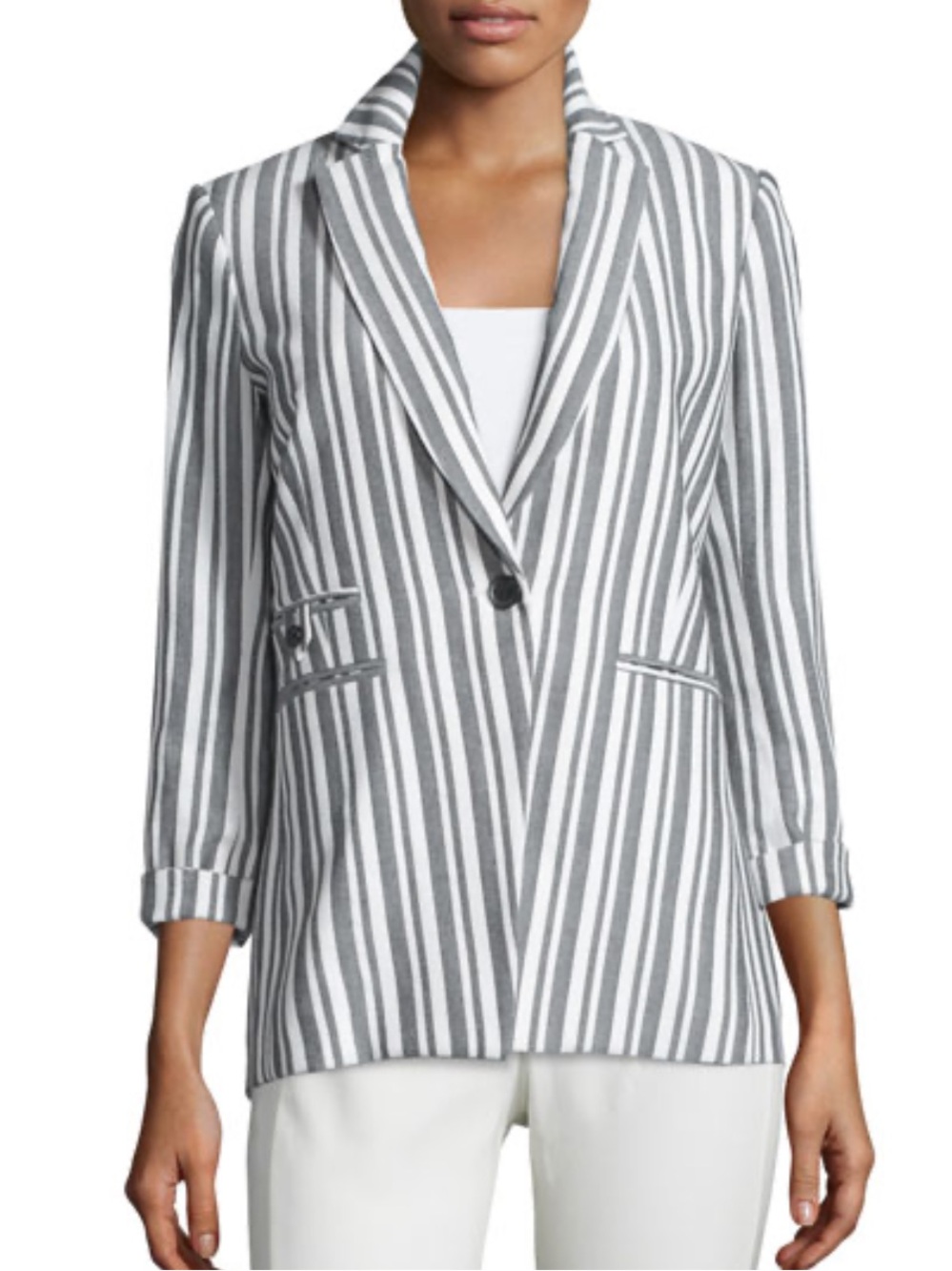 Veronica Beard Gray & White Striped Single-Button Blazer Beatriz